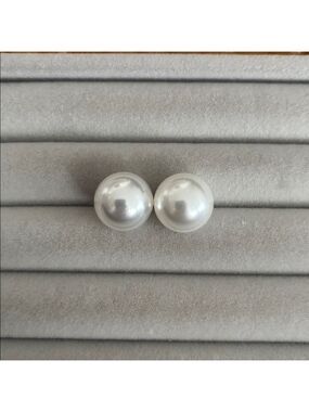 14mm Swarovski Pearl Stud Earrings, Sterling Silver Posts, Classic Minimal Studs